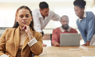 Image showing Leadership, business and portrait of woman in office for planning, project management and mindset. Mission, professional and development with employee in meeting for corporate, motivation and manager