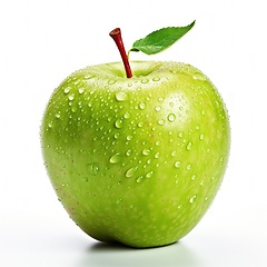 Image showing Green apple with water drops