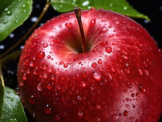 Image showing Red apple with water drops