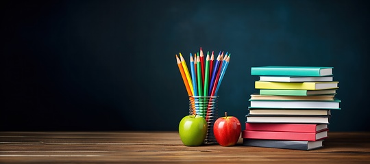 Image showing Stack of books with pencils