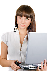 Image showing Portrait of  the businesswoman with laptop over white