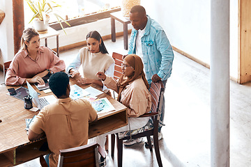 Image showing Creative business people, meeting and collaboration for graphic design, planning or teamwork for project at office. Group of employee designers in team brainstorming, strategy or ideas for startup