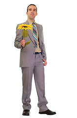 Image showing Poor Businessman Gives Fake Flower