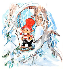 Image showing Young Santa is skiing