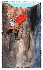 Image showing Young Santa climbing