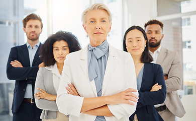 Image showing Corporate, crossed arms and portrait of business people in office with confidence, pride and motivation. Teamwork, diversity and serious men and women for success, company mission and leadership