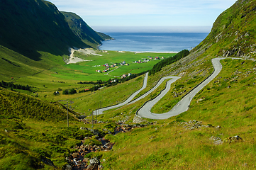 Image showing Road that goes down towards settlements on the coast