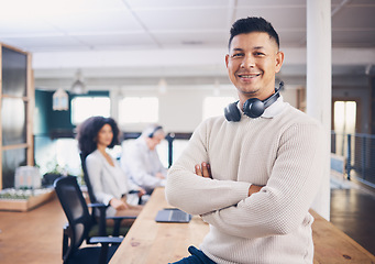 Image showing Proud portrait of business man in office startup with leadership, employee management and career confidence. Manager, boss or mature person in tech workspace happy with company technology and job