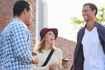 Image showing Cherishing their student years together. Cropped shot of a group of university students hanging out between class.