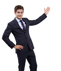 Image showing Well suited to his profession. Studio shot of a well dressed businessman against a white background.