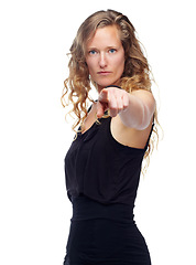 Image showing Confidence is a beautiful feature in a woman. Studio shot of an attractive woman pointing at the camera.