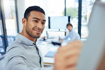 Image showing Businessman, meeting and writing on whiteboard in presentation for project management or strategy at office. Man, coach or mentor training staff in team brainstorming, ideas or planning at workplace