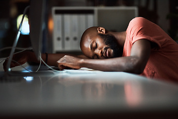 Image showing Hes had enough. Cropped shot of a man falling asleep while working late at the office.