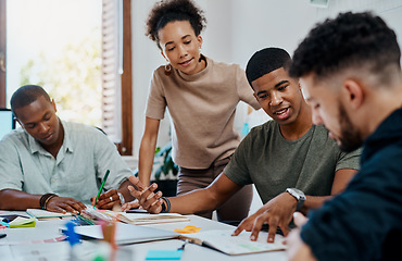 Image showing Go getters doing what go getters do best. Shot of a group of young businesspeople having a meeting in a modern office.