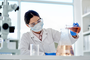 Image showing I hope this reacts as I expect it to. Shot of a young scientist doing an experiment in a lab.