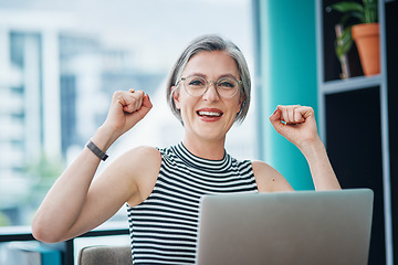 Image showing Guess who got nominated employee of the year. Shot of a businesswoman looking cheerful while using her laptop.