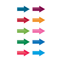 Image showing Color, right and graphic of arrows with direction, choice and symbol isolated against a white studio background. Colorful, illustrations and design with point, object and showing with goal and travel