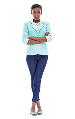 Image showing Shes got casual style down. Full length studio portrait of a young african american woman isolated on white.