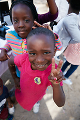 Image showing The fun has arrived. Shot of kids at a community outreach event.