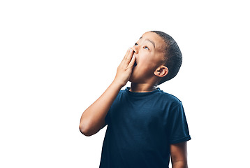 Image showing Boy child, happy surprise with wow facial expression and amazed isolated on png transparent background. Shock face, emoji and young male kind with wonder and reaction to news or announcement