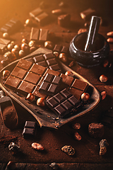 Image showing Still life of hazelnut and milk chocolate