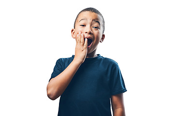 Image showing Young boy, happy surprise in portrait and amazed with facial expression isolated on png transparent background. Shock face, wow and emoji, male child with wonder and reaction to news or announcement