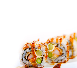 Image showing fresh sushi choice combination assortment selection