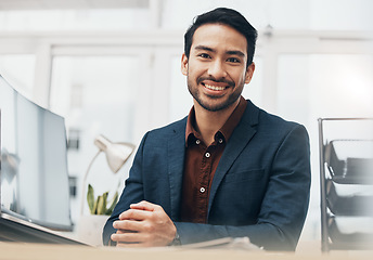 Image showing Office portrait, business administration or happy man, loan admin or finance accountant for financial accounting. Corporate bookkeeping, company manager and male consultant working in Bangladesh bank