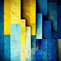 Image showing Abstract painting on blue and yellow watercolor painting backgro
