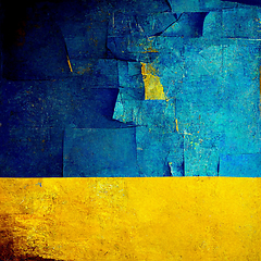 Image showing Abstract painting on blue and yellow watercolor painting backgro