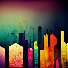 Image showing Abstract night buildings in city on watercolor painting. City on