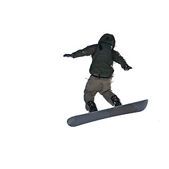 Image showing Jumping Snowboarder on White Background