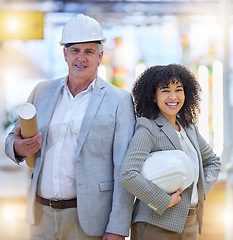 Image showing Man, woman and smile of portrait in construction development, building industry or architect company. Happy teamwork, diversity and engineering collaboration for project management, support or design