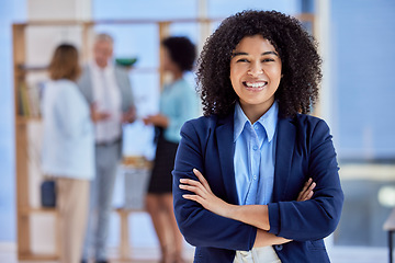 Image showing Proud portrait of business woman in office for workplace, employees or career management in Human Resources. Face of happy corporate or professional biracial person with hr mindset and integrity