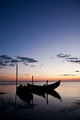 Image showing Boat Sillhouettes at Sunset