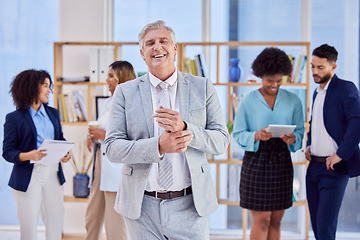 Image showing Business man, leadership and happy in portrait with senior executive, boss and smile in workplace. Team leader, management and professional mature male, CEO and development with career success