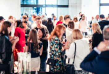 Image showing Blured image of businesspeople at coffee break at conference meeting.