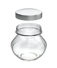 Image showing Empty oval glass jar with metal lid