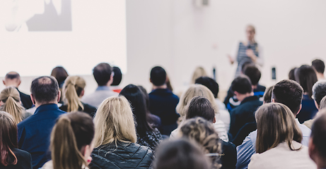 Image showing Woman giving presentation on business conference event