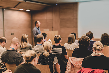 Image showing Audience in lecture hall on scientific conference.