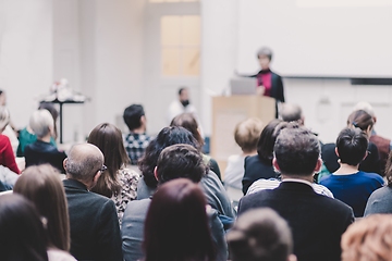 Image showing Woman giving presentation on business conference event.