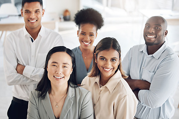 Image showing Business people in portrait, team and diversity, happy working together and professional mindset with success. Support, solidarity and community in workplace, corporate group and collaboration