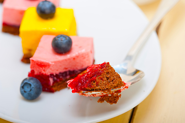 Image showing strawberry and mango mousse dessert cake