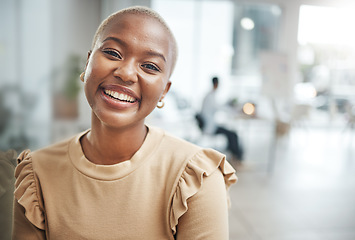 Image showing Face, portrait and smile of black woman in office with pride for career, job or profession. Business, entrepreneur and happy, confident and proud female professional from Nigeria with success mindset