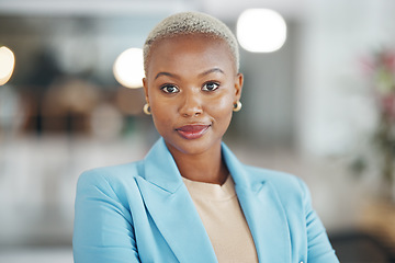 Image showing Office face portrait, manager and black woman, business employee or leader confident in startup company mission. Management, corporate person and African female, bank admin or professional consultant