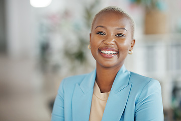 Image showing Office smile, portrait and black woman, business or worker confident for startup company mission. Management, corporate person or African female, bank admin or professional consultant face