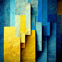 Image showing Abstract painting on blue and yellow watercolor painting backgro