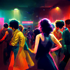 Image showing People enjoying great festival party. People dance in disco nigh