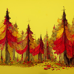 Image showing Autumn forest landscape. Colorful watercolor painting of fall se