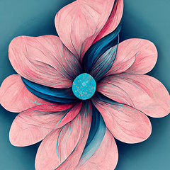 Image showing Blue and pink abstract flower Illustration for prints, wall art,